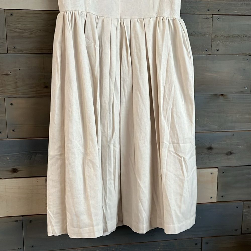 Flax Linen Rayon Blend Sleeveless Pleated Midi Dress L Natural - Picture 6 of 11